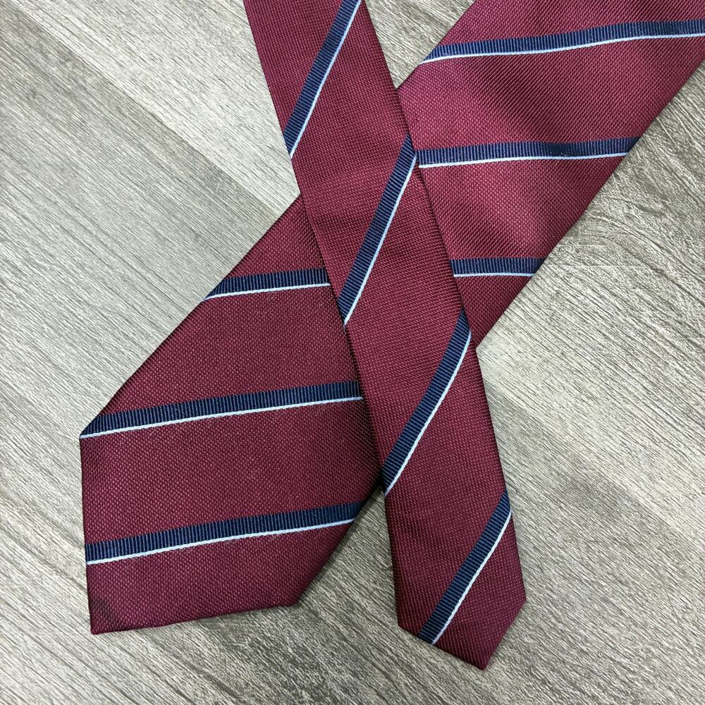 Charles Tyrwhitt 100% Silk Tie Burgundy Navy Repp Stripe London 3.25" 59.5"